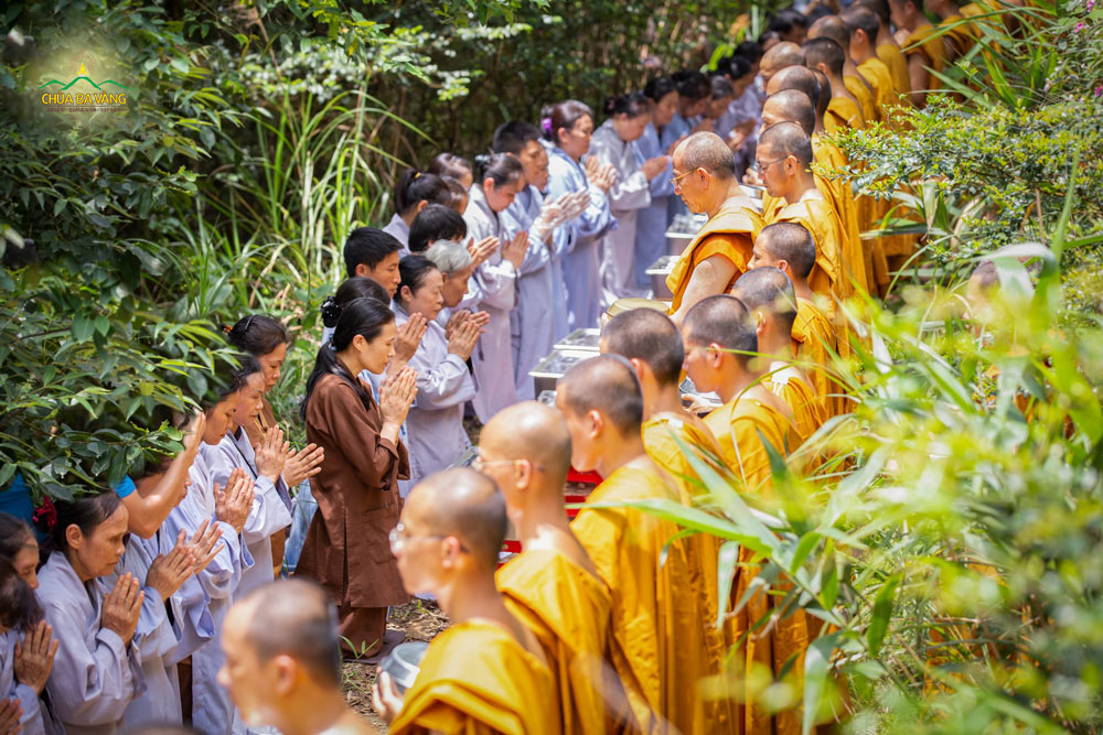 Đại diện Phật tử trong CLB Cúc Vàng - Tập Tu Lục Hòa dâng lời phát nguyện tu tập, làm các công đức, cúng dường Tam Bảo để đền đáp báo Tứ trọng ân