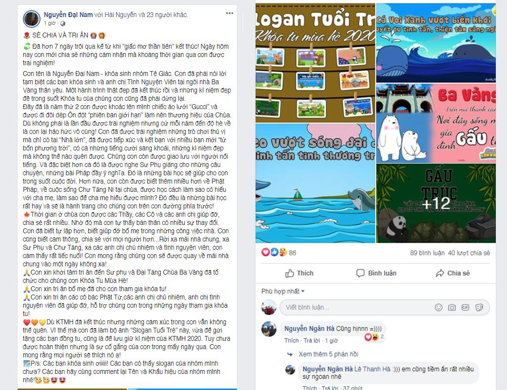 Bài đăng trên facebook cá nhân của bạn Nguyễn Đại Nam - Khóa sinh nhóm Tê giác
