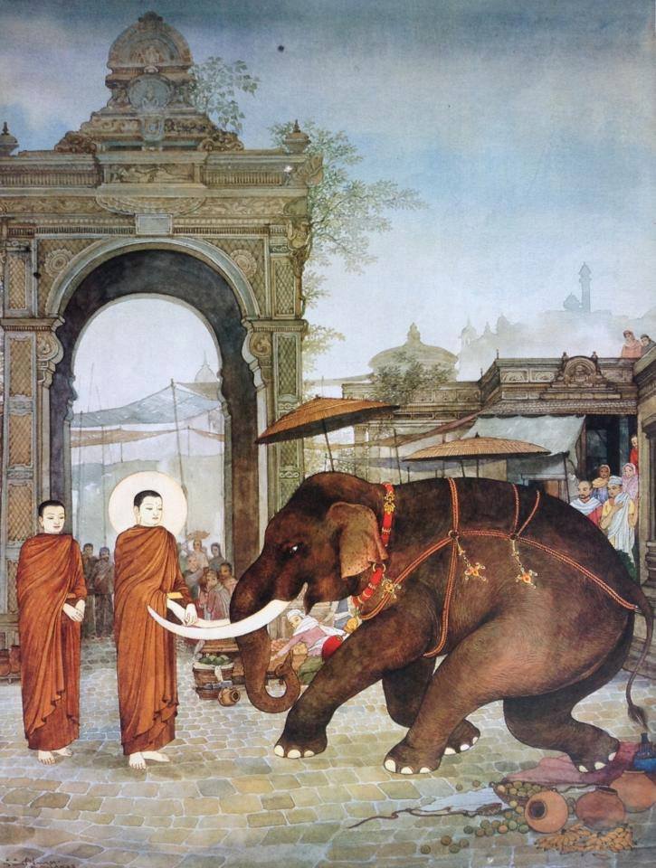 Khi voi điên tấn công Đức Phật, Tôn giả A Nan vẫn luôn bên cạnh Phật không rời (ảnh minh họa)
