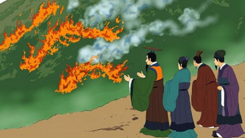 Hình ảnh vua Tấn Văn Công vô tình đốt cháy rừng (hình ảnh minh họa)