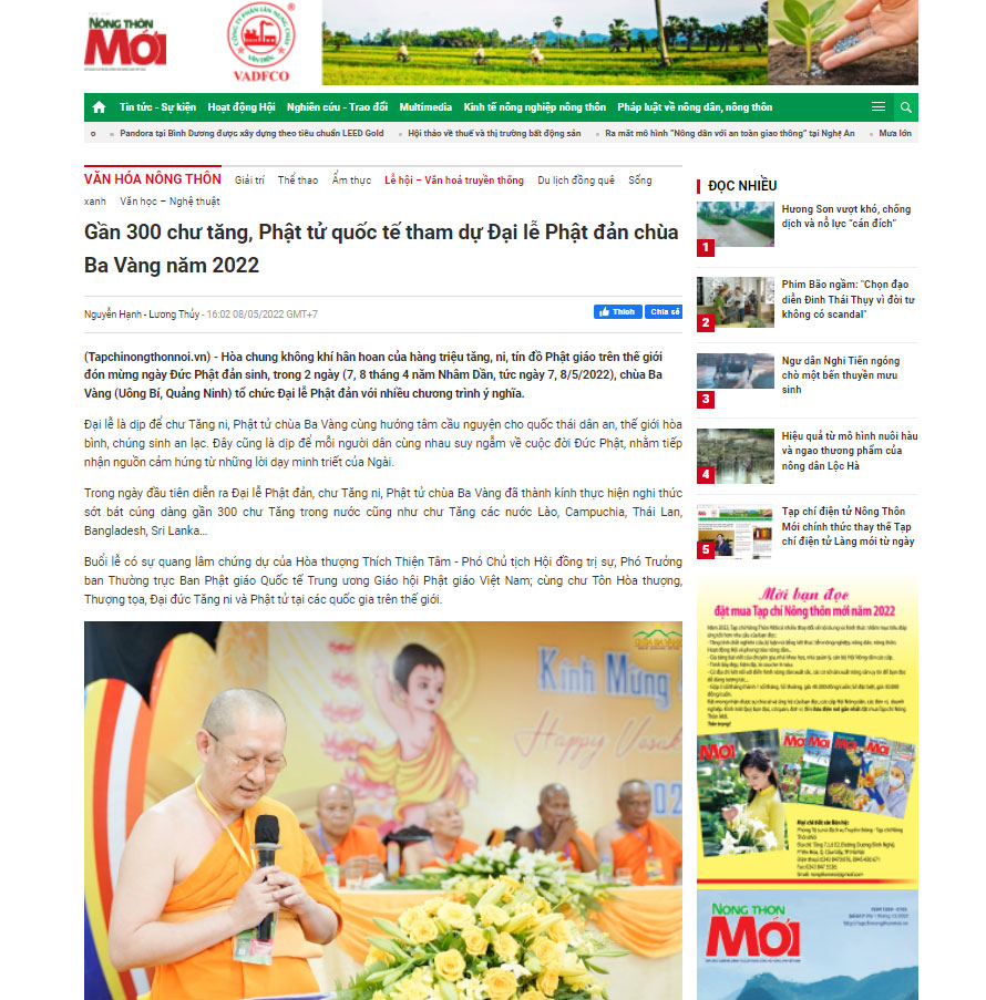 Tạp chí Nông thôn mới viết về Đại lễ Phật đản 2022 tại chùa Ba Vàng