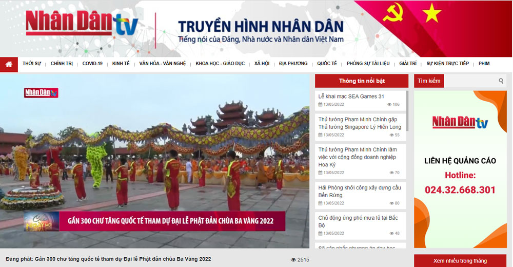 Truyền hình Nhân dân đăng tải video về Đại lễ Phật đản 2022 tại chùa Ba Vàng  
