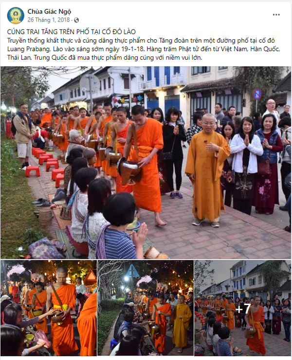 Lễ sớt bát tại cố đô Luang Prabang, Lào - nơi chư Tăng thọ nhận tiền cúng dường của hàng trăm Phật tử, được thượng tọa Thích Nhật Từ “cổ xúy” là 