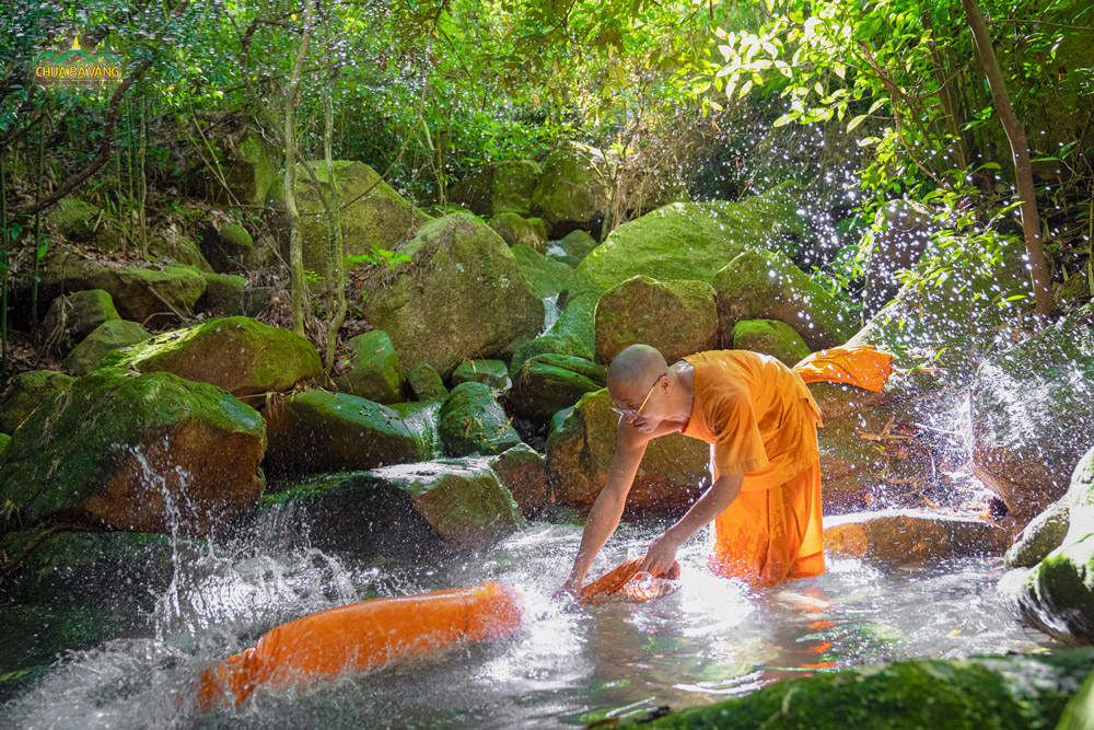Tại rừng thiền chùa Ba Vàng, chư Tăng sống thiểu dục tri túc, gần gũi với thiên nhiên.  