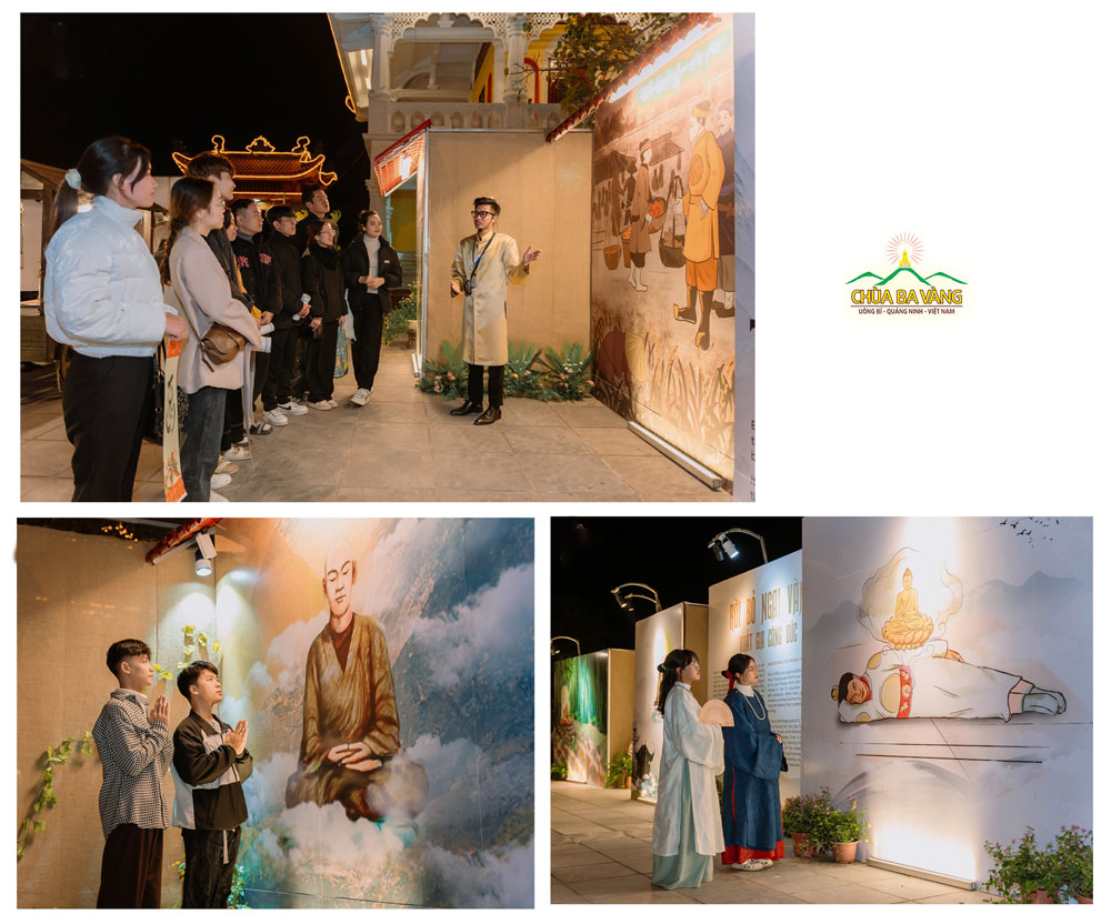 Những bức tranh kể về cuộc đời và sự nghiệp của Đức vua - Phật hoàng Trần Nhân Tông thu hút rất đông các bạn trẻ 
