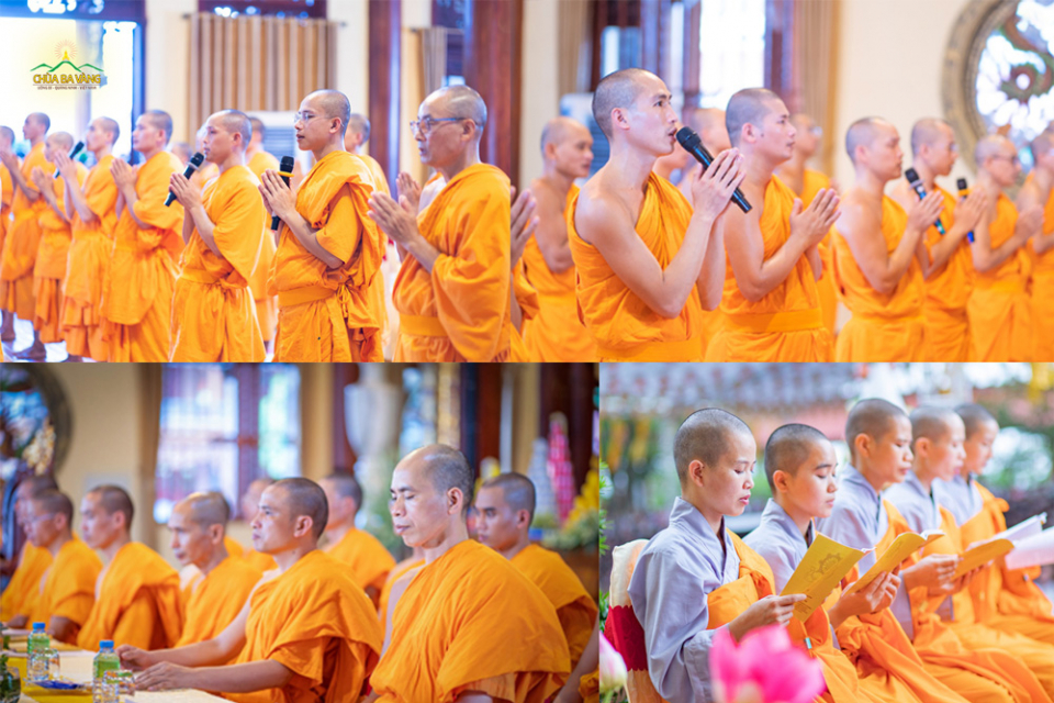 Chư Tăng tác lễ bạch Phật theo sự thỉnh cầu của các Phật tử và nhân dân thập phương