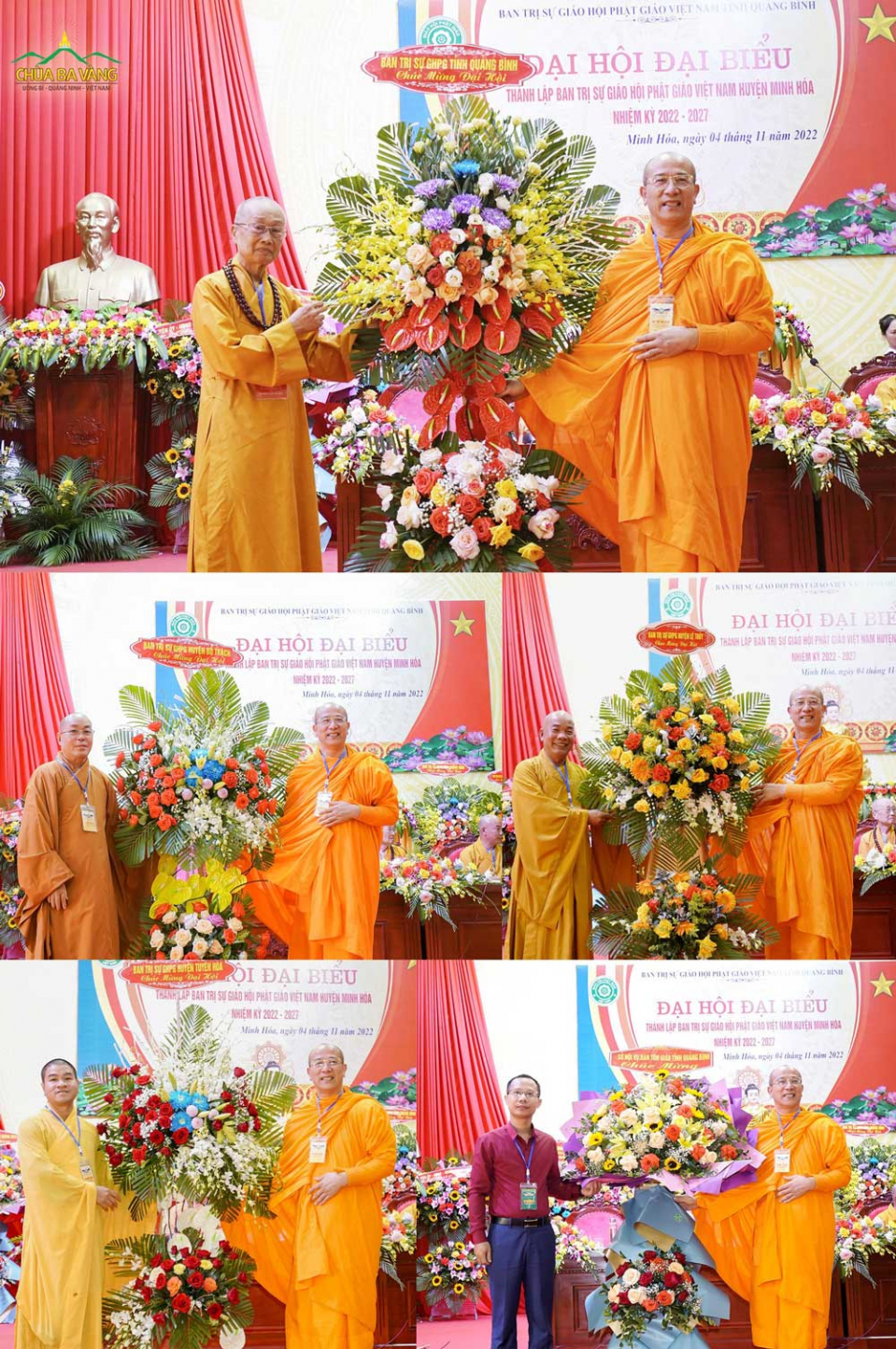 Đại đức Thích Trúc Thái Minh nhận hoa chúc mừng của chư vị Hòa thượng, Thượng tọa, chư Tôn đức Tăng và đại diện chính quyền