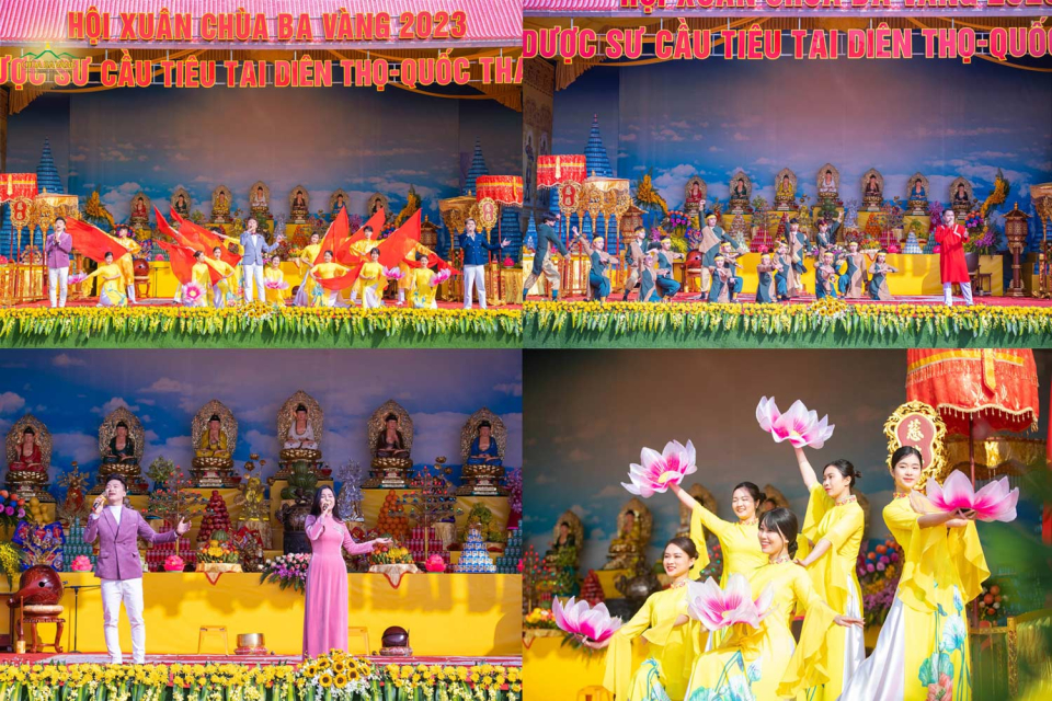 Các ca sĩ cùng nhóm múa Ban tài năng Chùa Ba Vàng thể hiện các bài hát do Phật tử Phạm Thị Yến (Tâm Chiếu Hoàn Quán) sáng tác 