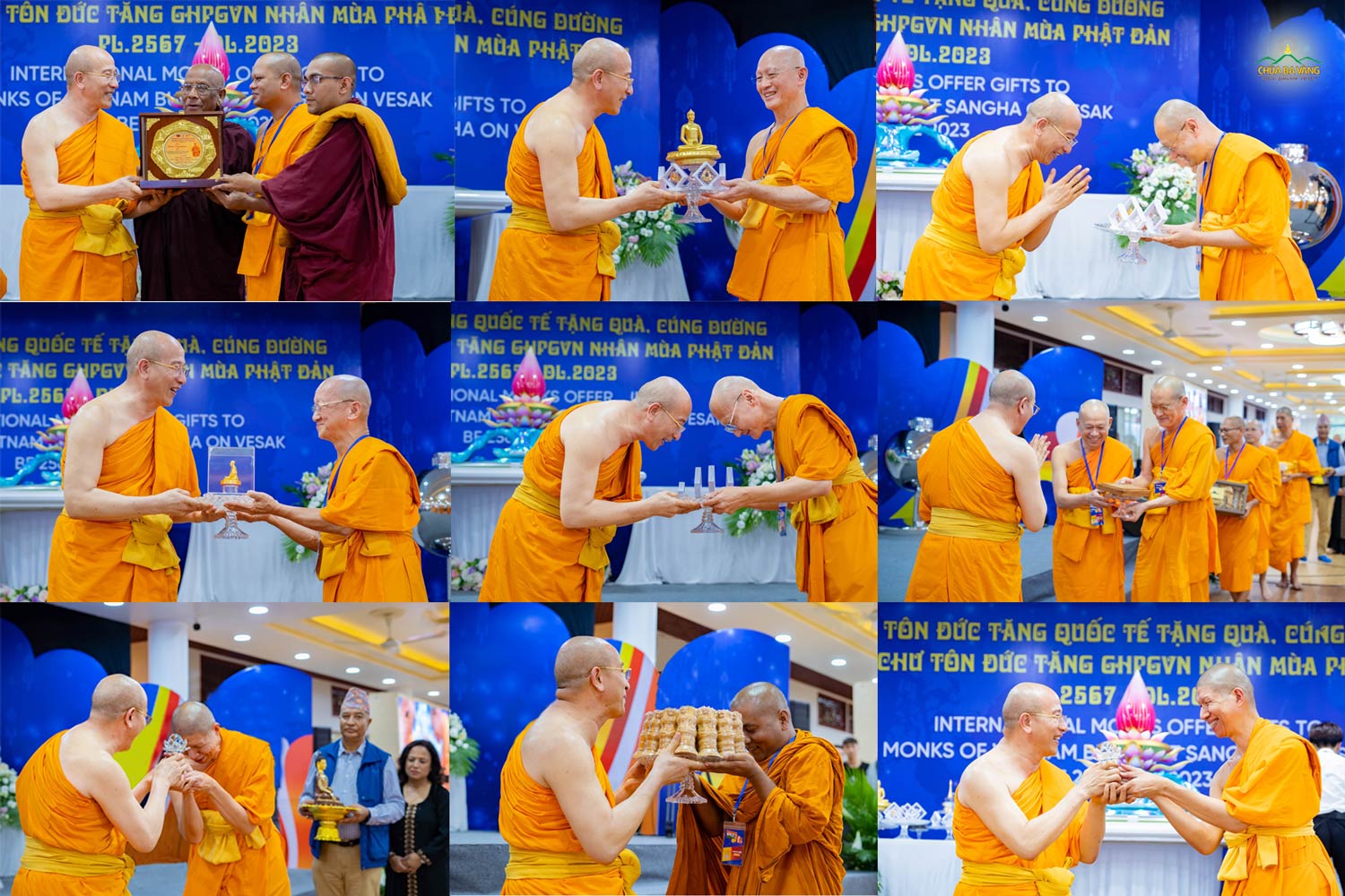 Sư Phụ Thích Trúc Thái Minh hoan hỷ đón nhận những quà tặng từ chư Tăng quốc tế