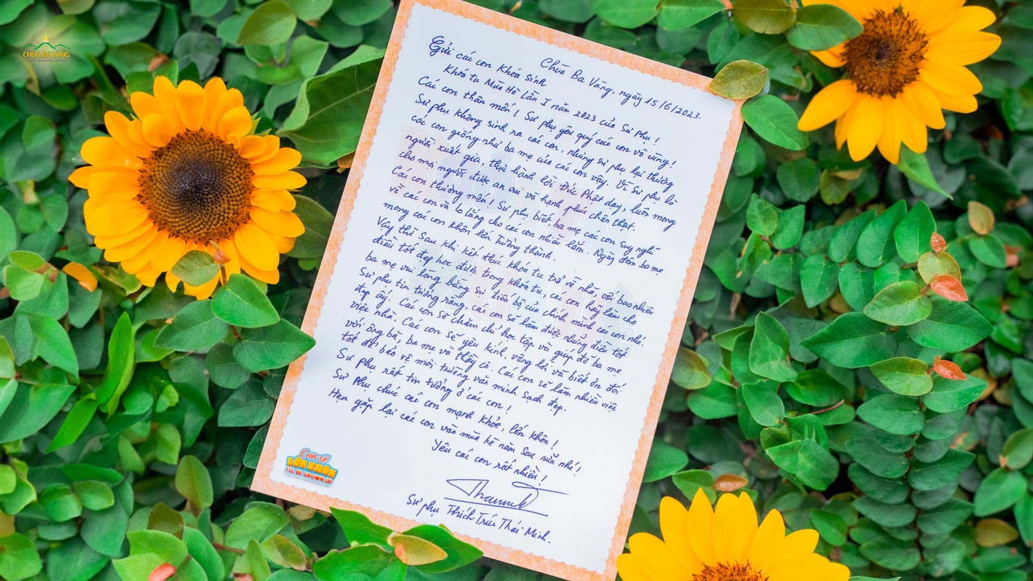 Bức thư chứa đựng tình cảm của Sư Phụ dành cho các con khóa sinh