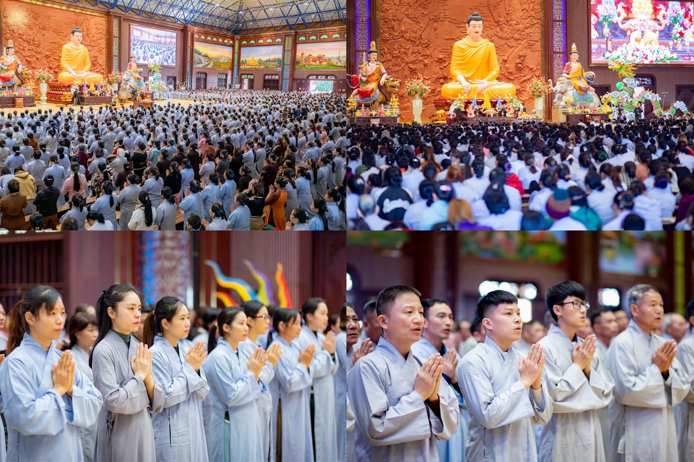 Các Phật tử lắng nghe chư Tăng giảng, trang nghiêm lãnh thọ giới Bát quan trai