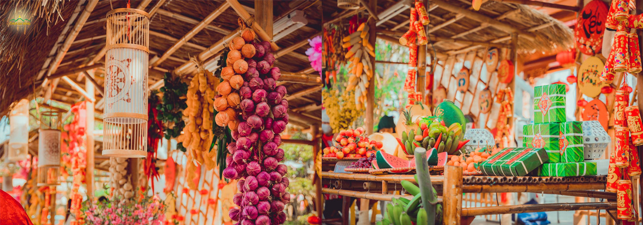 Không gian phiên chợ quê gần gũi với các loại củ quả Việt Nam
