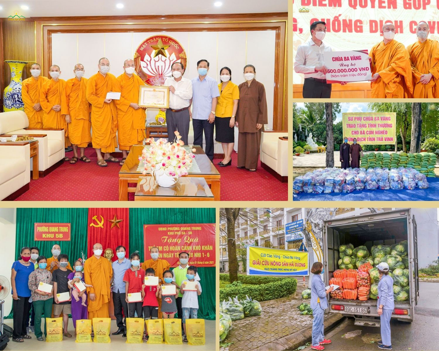 Sư Phụ Thích Trúc Thái Minh cùng chư Tăng Ni và các Phật tử chùa Ba Vàng tích cực trong việc hỗ trợ bà con nhân dân vượt qua khó khăn trong tình hình dịch bệnh.