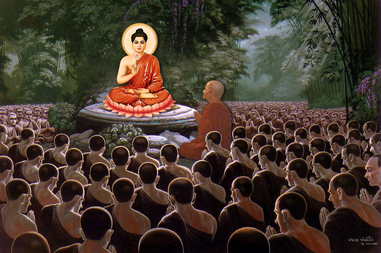 Hình ảnh Đức Phật giơ bông hoa sen trong Pháp hội truyền thừa (hình ảnh minh họa)