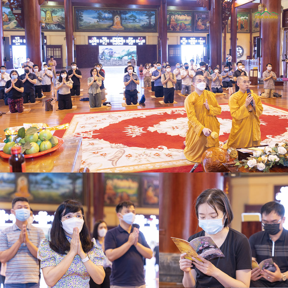 Trong chuyến thăm chùa lần này, đoàn đã thỉnh chư Tăng tác lễ cầu an tại Chính Điện chùa Ba Vàng