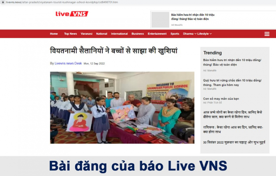 Báo Live VNS đưa tin về đoàn hành hương chùa Ba Vàng đến thăm và trao quà cho các em học sinh tại Câu Thi Na