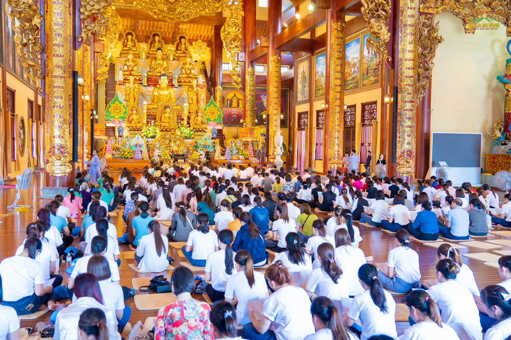 Các đoàn viên chăm chú đọc tụng lời Phật dạy