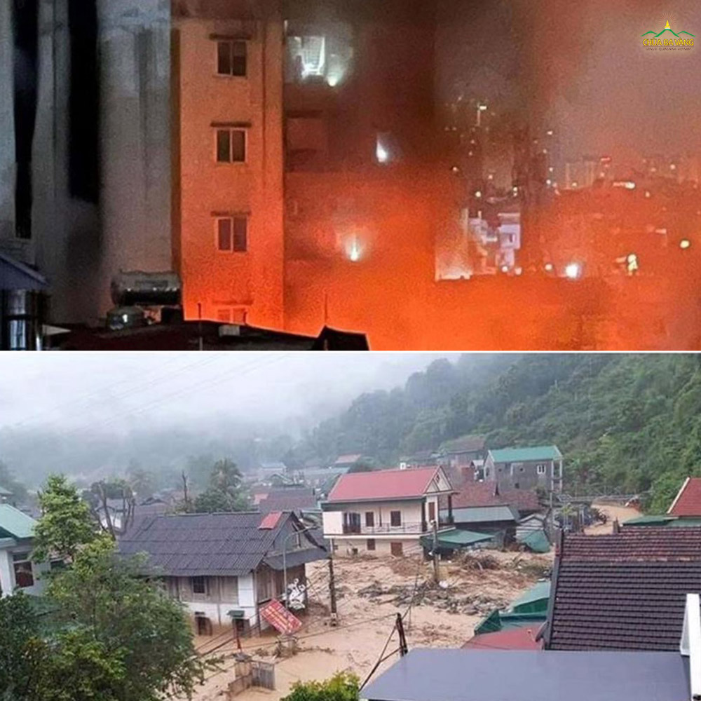 Hình ảnh vụ cháy tại chung cư mini ở quận Thanh Xuân, Hà Nội và trận lũ quét tại Lào Cai đêm 12/9, rạng sáng ngày 13/9.