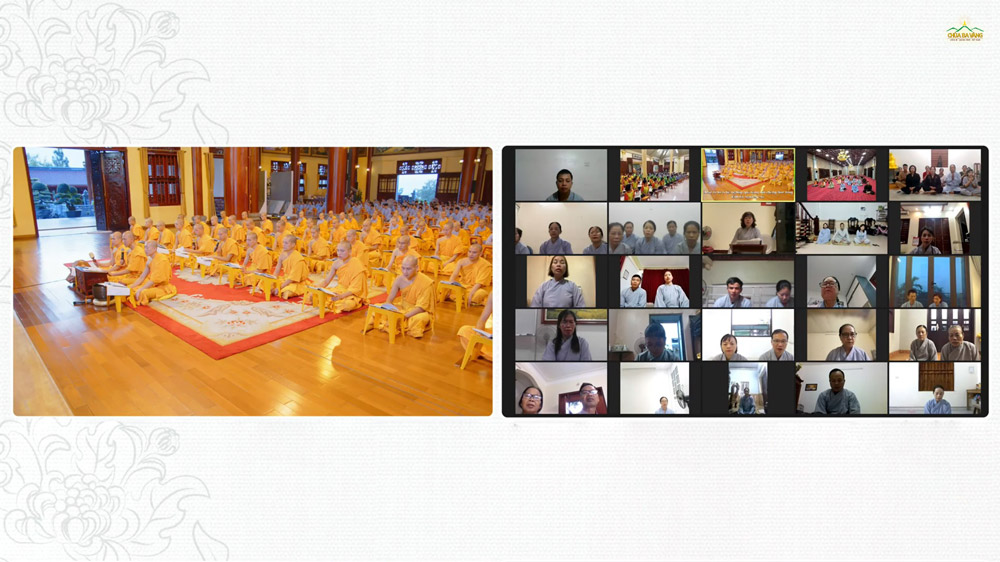 Các Phật tử chùa Ba Vàng tham dự khóa lễ qua ứng dụng Zoom.