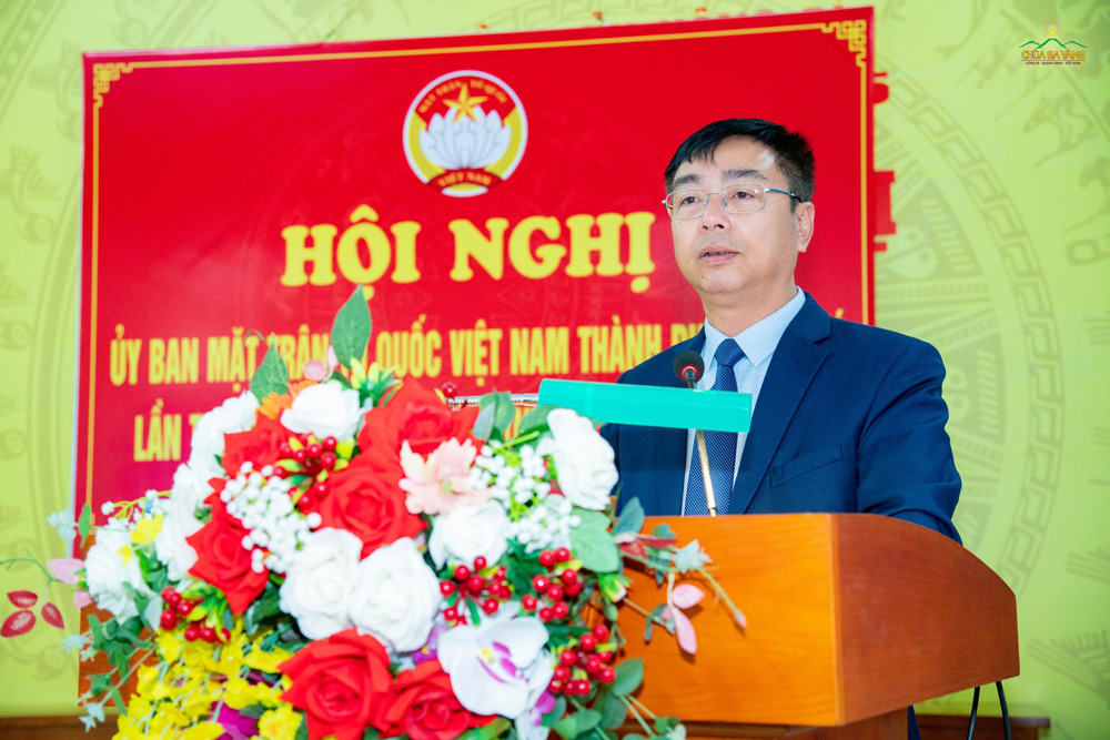 Ông Đào Ngọc Sơn - Ủy viên Ban Thường vụ Thành ủy, Trưởng ban Dân vận Thành ủy, Chủ tịch Ủy ban MTTQ thành phố phát biểu tại Hội nghị.