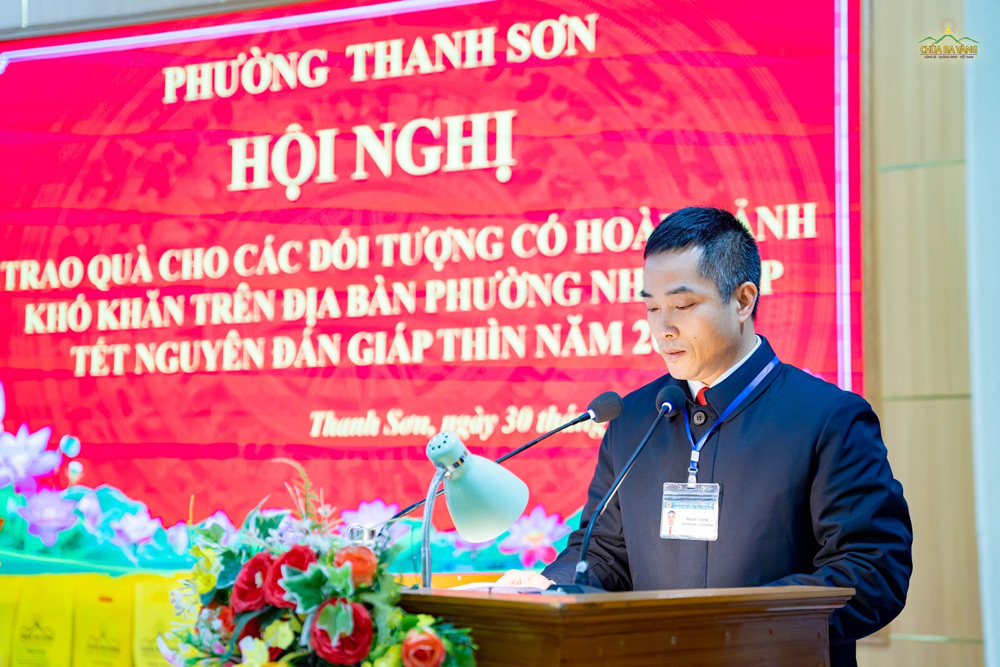 Ông Phạm Văn Sự (Phó bí thư Đảng ủy, Chủ tịch UBND phường Thanh Sơn) phát biểu tại hội nghị