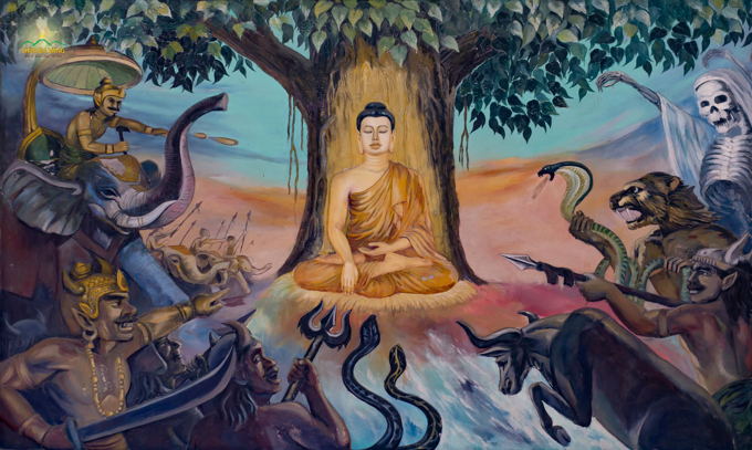 Thiên Ma Ba Tuần kéo quân đến quấy phá, cản trở Đức Phật thành tựu đạo quả