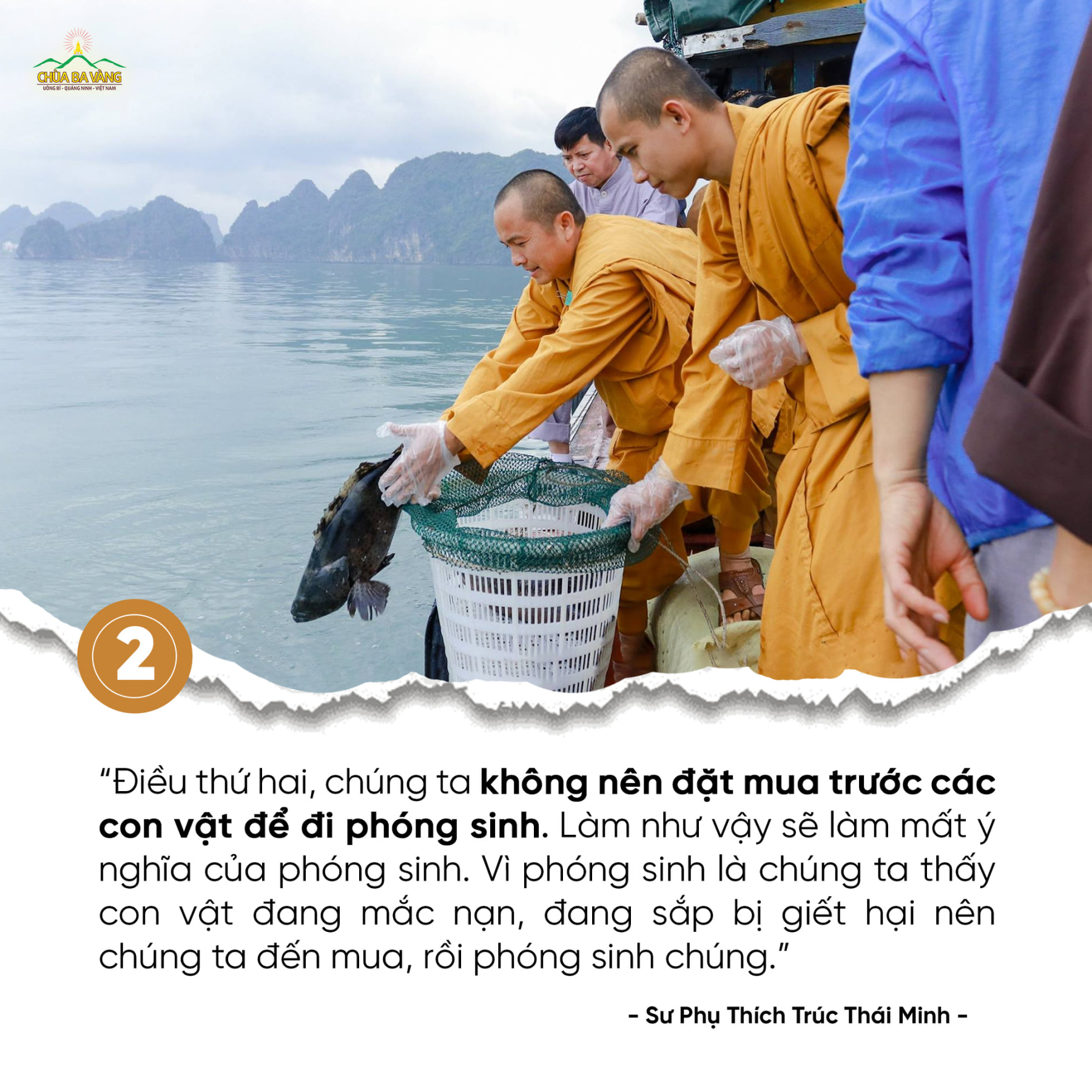 Chư Tăng chùa Ba Vàng phóng sinh tại vịnh Hạ Long (năm 2019)