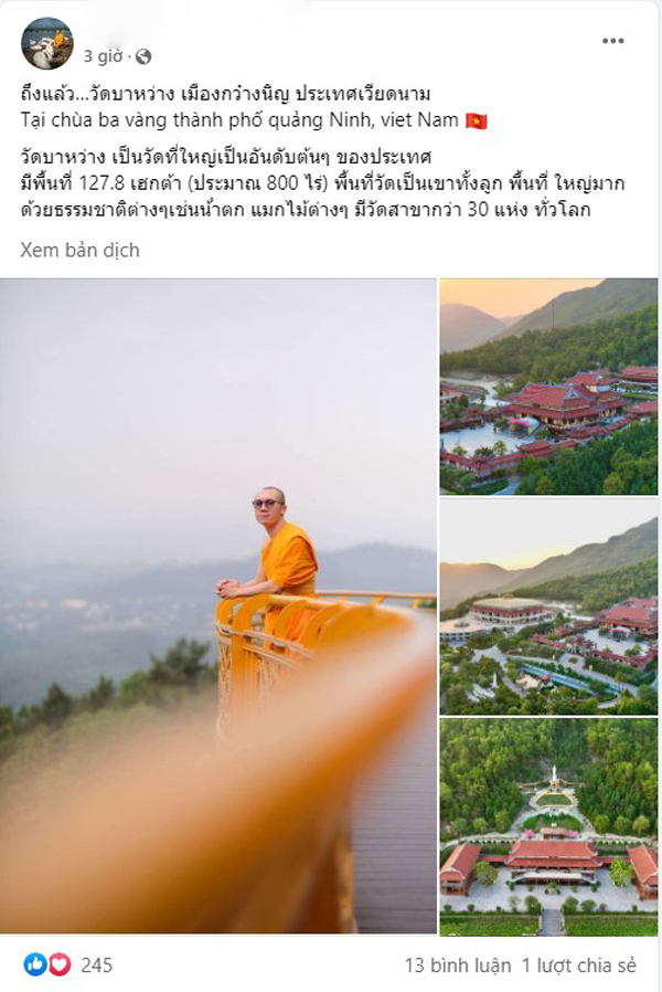 Hình ảnh quý Thầy Thái Lan tham quan ngôi chùa Ba Vàng được đăng tải trên trang cá nhân