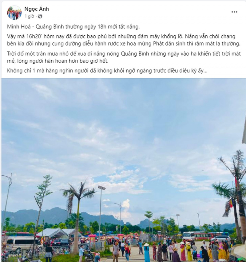 Nick facebook Ngọc Ánh cập nhật bầu trời trong xanh, mát mẻ tại huyện Minh Hóa